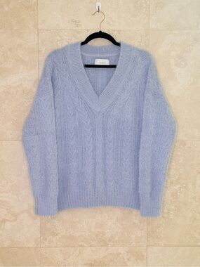 Lucky Brand Light Purple Cable Knit Fuzzy V-Neck Sweater Size M EUC